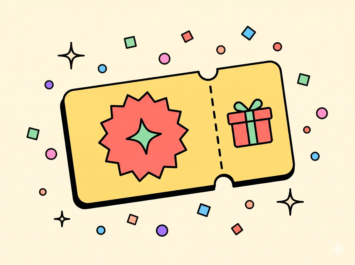 リボンつきのクーポンチケットのイラスト